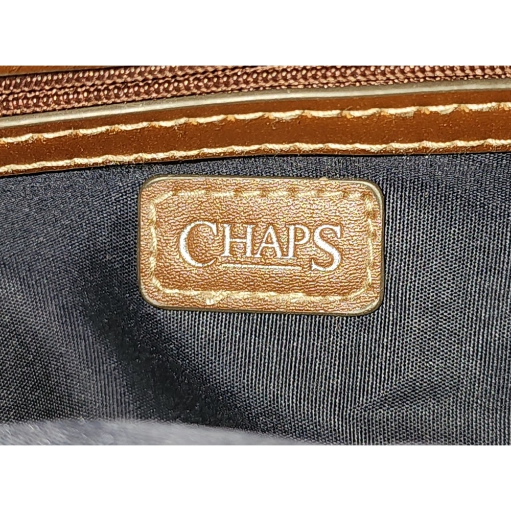 Chaps Crossbody Bag Navy & Cream Stripes W/ Brown Vegan Leather Trim - Picture 12 of 15